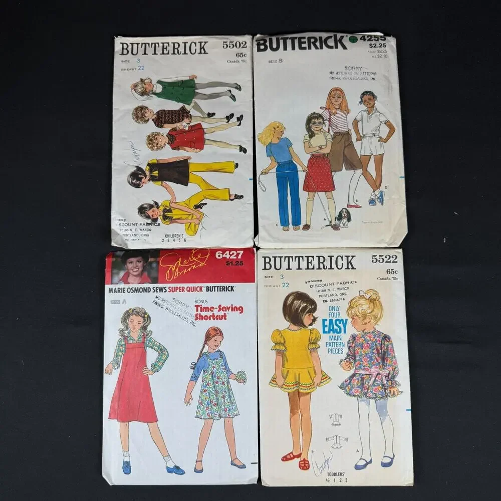 Lot of 4 Butterick Children's Easy Sewing Patterns 1970s Vintage